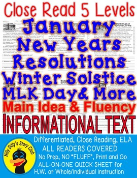 Preview of JANUARY MLK NEW YEAR'S WINTER BLIZZARD & MORE CLOSE READ DIFFERENTIATED PASSAGES