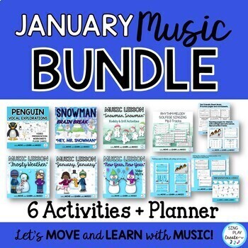 Preview of January Winter Music Lesson Bundle of Music Activities K-6