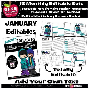 Preview of JANUARY MONTHLY NEWSLETTERS - CALENDARS - TO-DO - FLIP BOOKS - EDITABLE