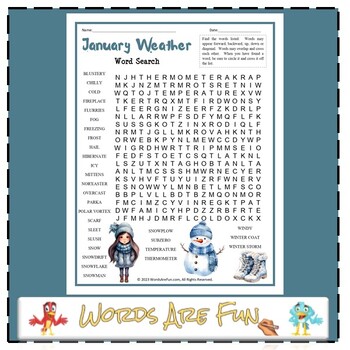 Preview of JANUARY WEATHER Word Search Puzzle Handout Fun Activity