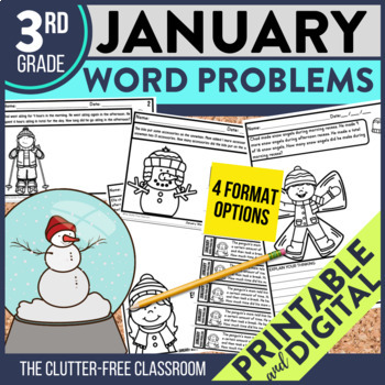 Preview of JANUARY WORD PROBLEMS Math 3rd Grade Third Activities Worksheets Centers