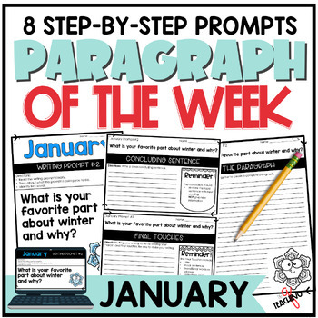 Preview of JANUARY Paragraph Writing Worksheets, Scaffolded, Printables, 2nd 3rd