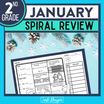 Preview of JANUARY Spiral Review Worksheets Winter Morning Work Math Activities 2nd grade