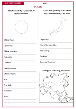 JAPAN Fact File Worksheet - Research Sheet by Kangaroo Worksheets