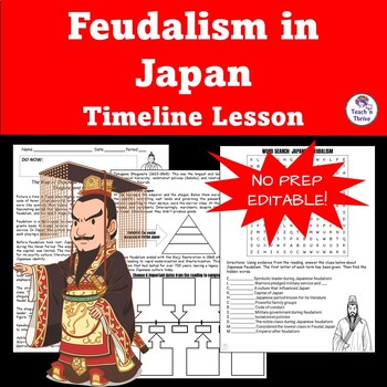 Preview of JAPANESE FEUDALISM Overview Timeline Close Read Lesson + Word Puzzle EDITABLE