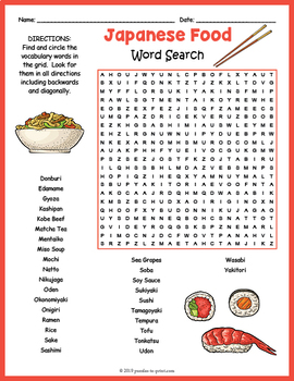 Preview of JAPANESE FOOD Word Search Puzzle Worksheet Activity