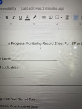 Preview of JBW Printables: Progress Monitoring Record Sheet For IEP or Learning Goal