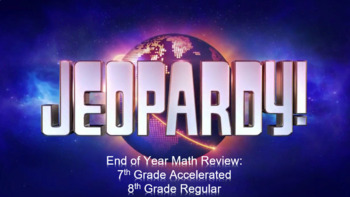 Preview of JEOPARDY--End of Year Math Review--Grade 7 accelerated & Grade 8 Regular