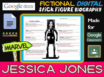 Preview of JESSICA JONES - Fictional Digital Stick Figure Research Activity (GOOGLE DOCS)