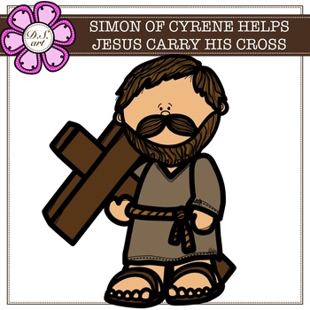 Preview of JESUS OF CYRENE HELPS JESUS CARRY HIS CROSS digital clipart (color and black&whi