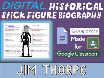 Preview of JIM THORPE Digital Historical Stick Figure Biography (MINI BIOS)
