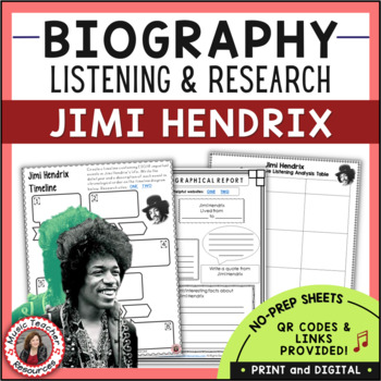 Preview of Black History Month Music Lessons - JIMI HENDRIX Activities and Worksheets 