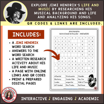 JIMI HENDRIX Music Word Search and Biography Research Activity Worksheets