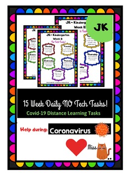Preview of JK - NO TECH Daily Tasks Covid-19 (Coronavirus) HOMESCHOOL , Distance Learning
