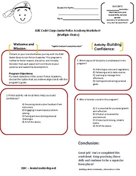Preview of JLBC Cadet Corps Junior Police Academy Multiple-Choice Worksheet 4