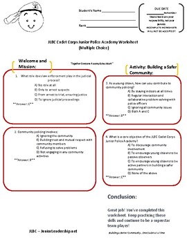 Preview of JLBC Cadet Corps Junior Police Academy Worksheet Two Answer Key