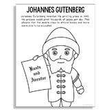 JOHANNES GUTENBERG Inventor Coloring Page Poster Craft | S