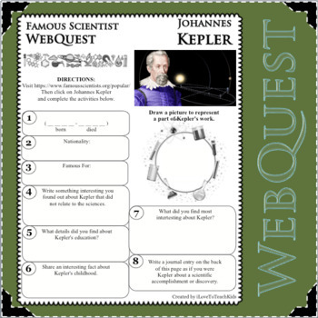 Preview of JOHANNES KEPLER Science WebQuest Scientist Research Project Biography Notes
