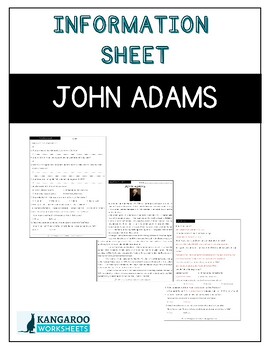 Preview of JOHN ADAMS - Information Sheet - Reading Comprehension & Worksheet