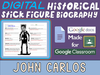 Preview of JOHN CARLOS Digital Historical Stick Figure Biography (MINI BIOS)