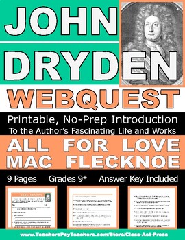 Preview of JOHN  DRYDEN Webquest: Printable Worksheets for the Famous English Author