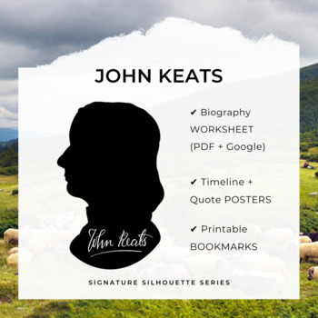 Preview of JOHN KEATS Biography Worksheet, Posters, Bookmarks, Clip Art (Google + PDF)