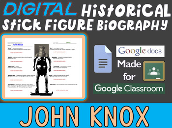 Preview of JOHN KNOX Digital Historical Stick Figure (mini bios) - Editable Google Docs