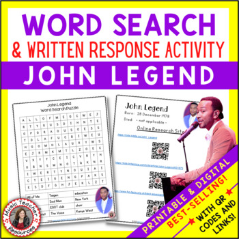 Preview of Black History Month Music Word Search and Research Activities - JOHN LEGEND