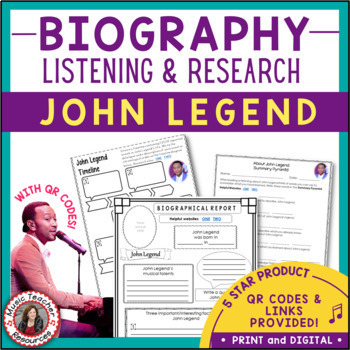 Preview of Black History month Music Lessons - JOHN LEGEND Activities and Worksheets 