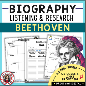 Preview of BEETHOVEN Music Listening Activities and Biography Research Worksheets
