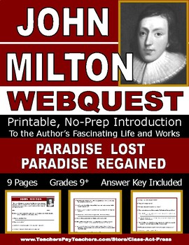 Preview of JOHN MILTON Webquest | Worksheets | Printables