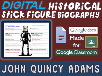 Preview of JOHN Q. ADAMS Digital Historical Stick Figure (mini bios) Editable Google Docs