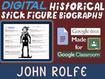 Preview of JOHN ROLFE Digital Historical Stick Figure (mini bios) Editable Google Docs