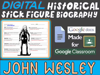 Preview of JOHN WESLEY Digital Historical Stick Figure (mini bios) - Editable Google Docs