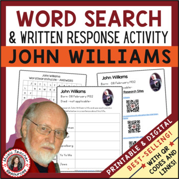 Preview of JOHN WILLIAMS Music Word Search and Biography Research Activity Worksheets