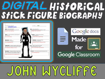 Preview of JOHN WYCLIFFE Digital Historical Stick Figure Biographies  (MINI BIO)