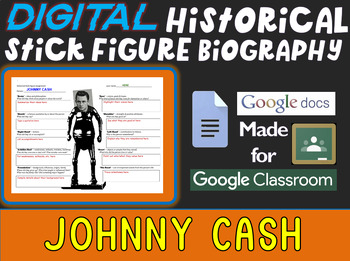 Preview of JOHNNY CASH Digital Historical Stick Figure Biography (MINI BIOS)