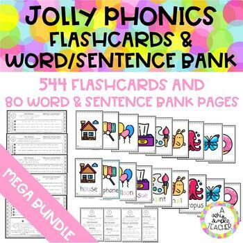 Preview of JOLLY PHONICS ALL SETS (1-7) Flashcards and word-sentence bank MEGA BUNDLE