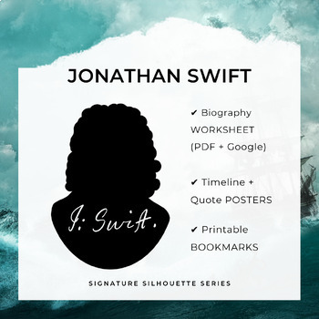 Preview of JONATHAN SWIFT Biography Worksheet, Posters, Bookmarks, Clip Art (Google + PDF)