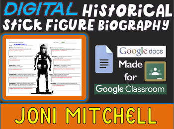 Preview of JONI MITCHELL Digital Historical Stick Figure Biography (MINI BIOS)