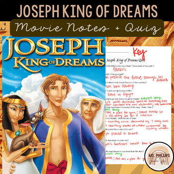 Preview of JOSEPH KING OF DREAMS Movie Notes & Quiz--100% Editable!