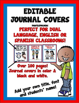 Preview of EDITABLE JOURNAL COVERS FOR DUAL LANGUAGE, ENGLISH & SPANISH CLASSROOMS