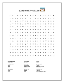 Preview of JOURNALISM ELEMENTS:  WORD SEARCH