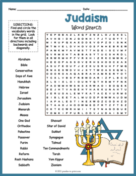 JUDAISM Word Search Puzzle Worksheet Activity by Puzzles to Print