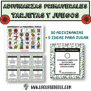 Preview of JUEGOS Y TARJETAS CON ADIVINANZAS PRIMAVERALES (SPRING)