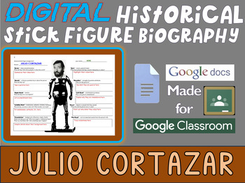 Preview of JULIO CORTAZAR Digital Historical Stick Figure Biographies  (MINI BIO)