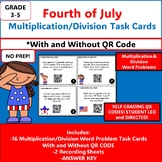 JULY 4 INDEPENDENCE DAY MATH TASK CARDS QR CODES! NO PREP 