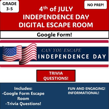 Preview of JULY 4TH INDEPENDENCE DAY DIGITAL TRIVIA ESCAPE ROOM! END OF YEAR!