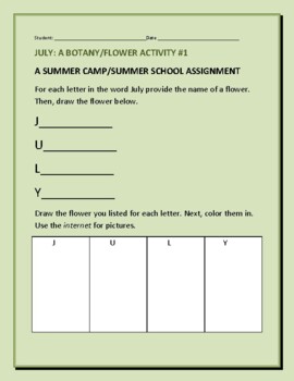 Preview of JULY & AUGUST SUMMER BOTANY ACTIVITIES:  SET OF 2     AGES 6-12