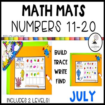 Preview of JULY Math Mats Numbers 11 to 20 | Summer Counting Teen Activity